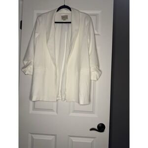 Dakota Blue Blazer Jacket  3/4 Ruched  Sleeves Off White Large Nwt